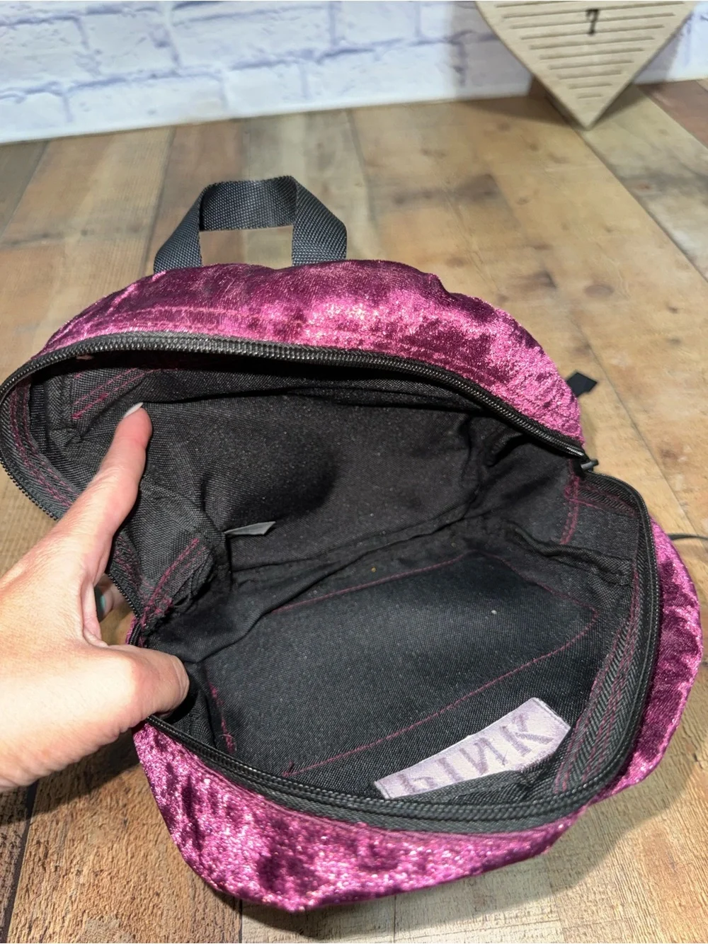 Victoria's Secret PINK Burgundy Crushed Velvet Mini Backpack